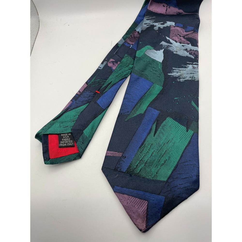 Wrays Vintage 100% Silk Abstract Geometric Tie Navy Green Purple Made in USA